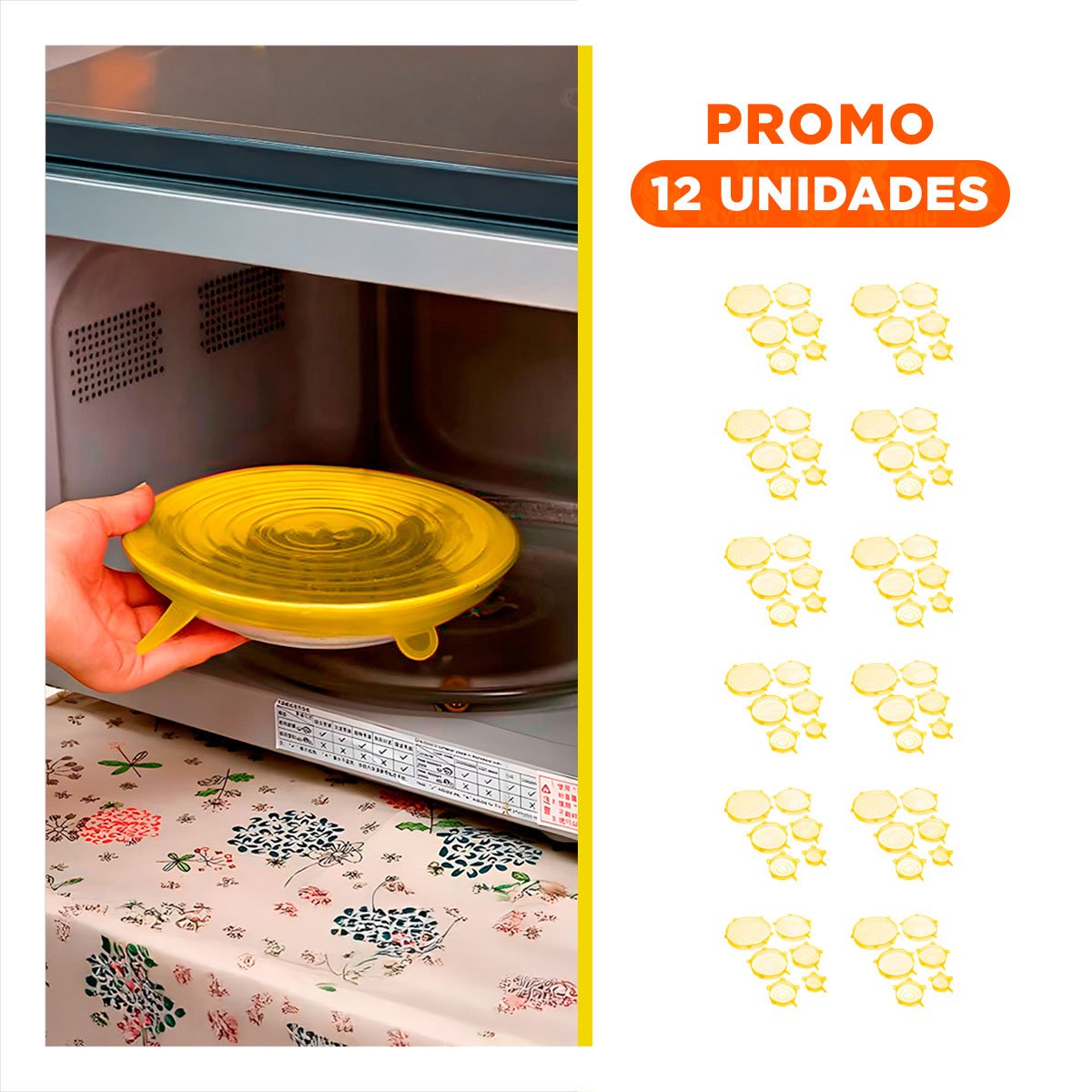 PACK12 SET 6 TAPAS SILICONA EXTENSIBLES AMARILLO COMPACTO Y SEGURO - 1