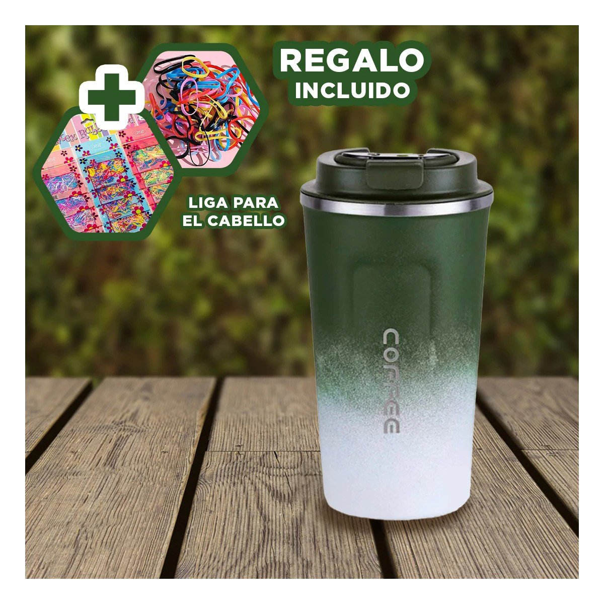 TARRO DIGITAL 510ML VERDE CON BLANCO MANTIENE BEBIDAS CALIENTES Y FRÍAS SIEMPRE Y+LIGAS REGALO - 2