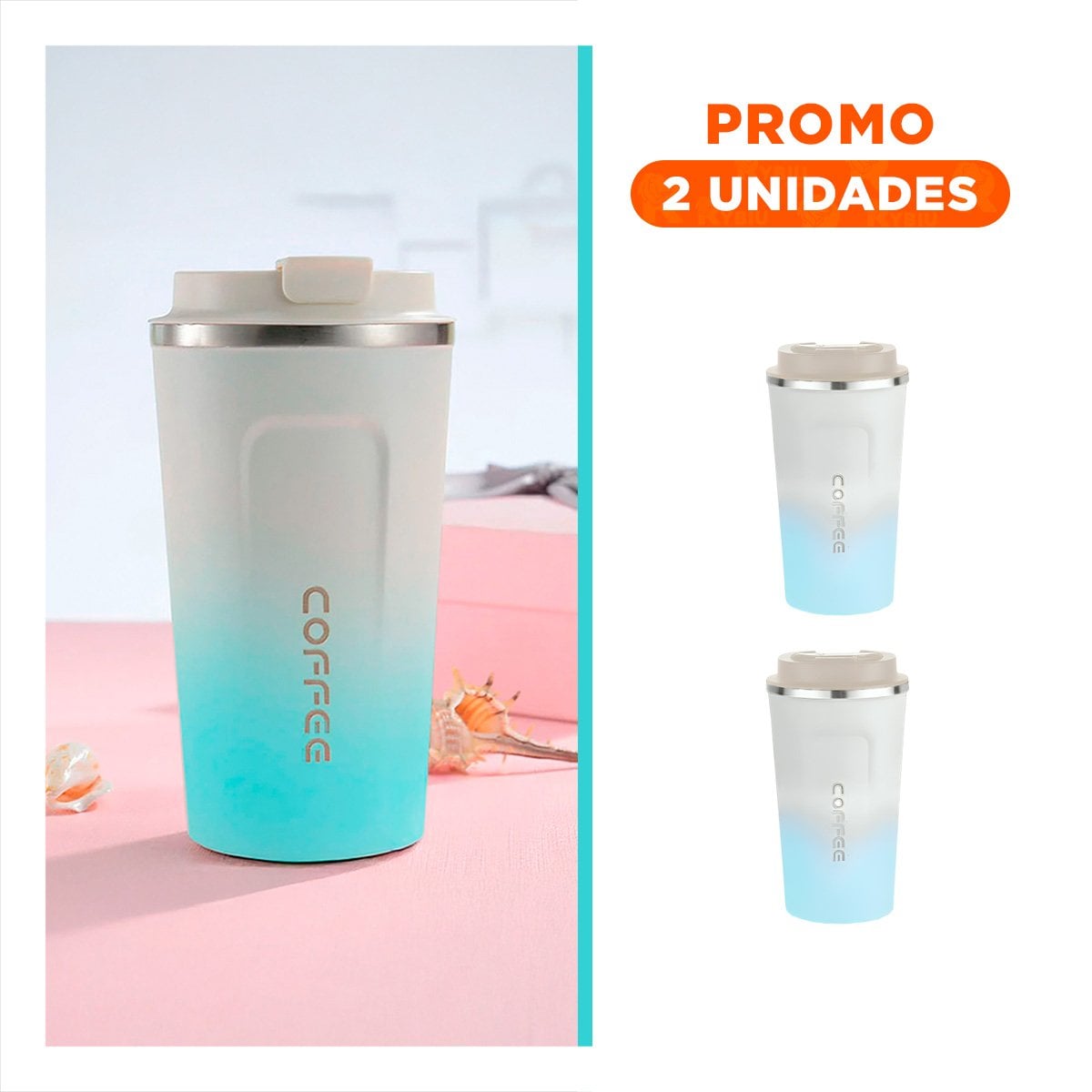 PACK2 RECIPIENTE DIGITAL 510ML ROSADO CON BLANCO PORTÁTIL ELEGANTE Y+REGALO STICKER - 1