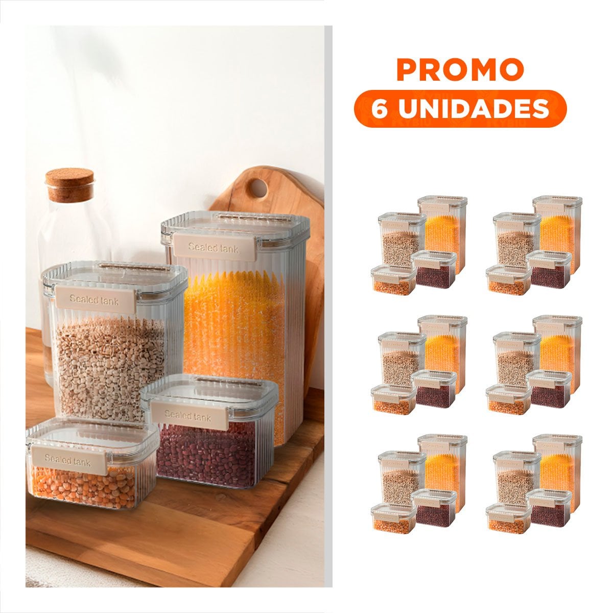 PACK6 KIT ALIMENTOS ACRILICO SET 5 TRANSPARENTE CON DISENO SEGURO COMPACTO Y+REGALO STICKER - 1