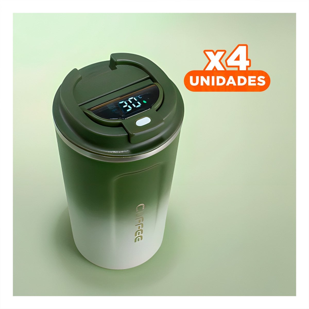 PACK4 RECIPIENTE INTELIGENTE 510ML VERDE CON BLANCO IDEAL PARA MANTENER CAFÉ Y+REGALO STICKER - 1