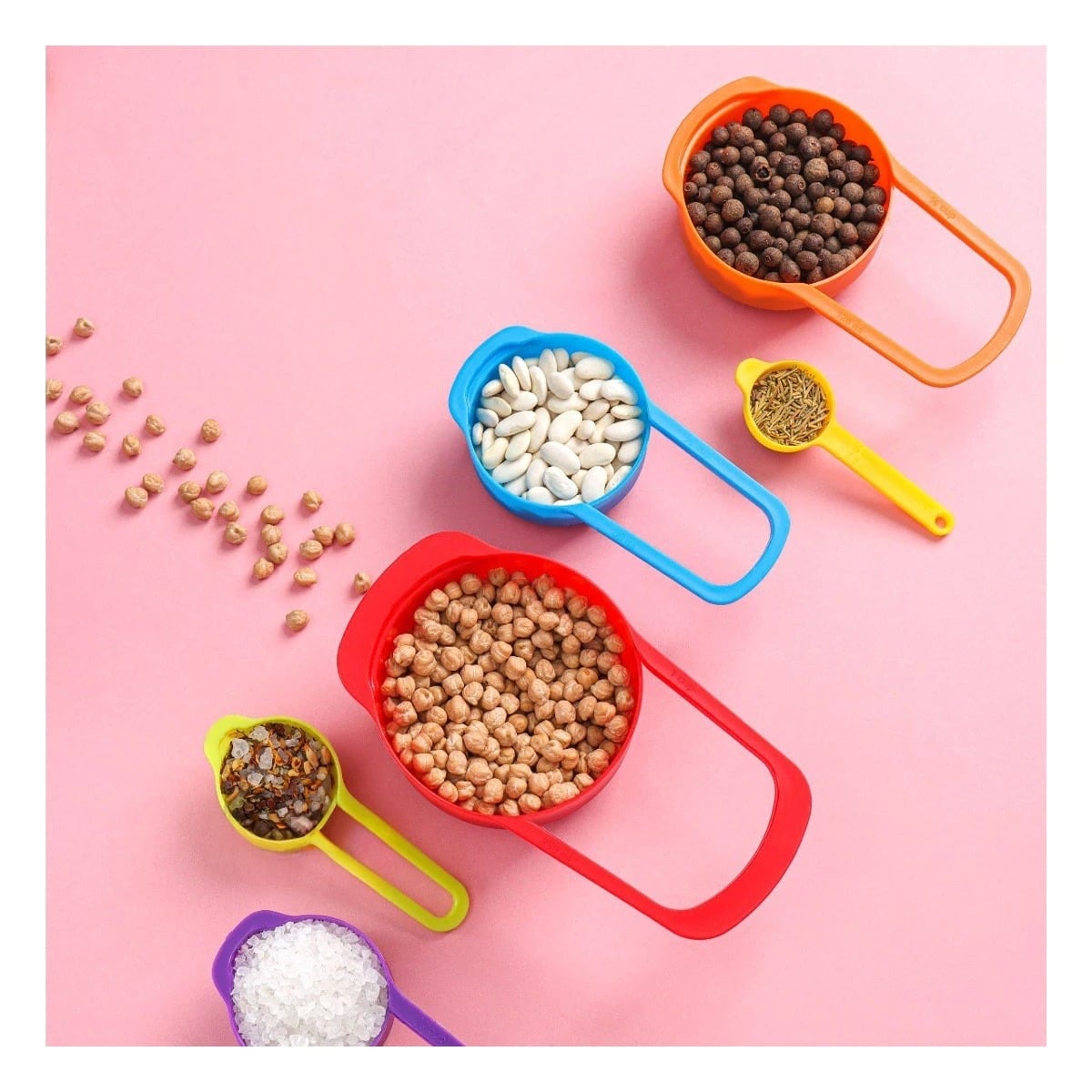 PACK12 UTENSILIO COCINA 6 TAZAS Y CUCHARAS MEDIDORAS MULTICOLOR FACIL USO Y+REGALO STICKER - 5
