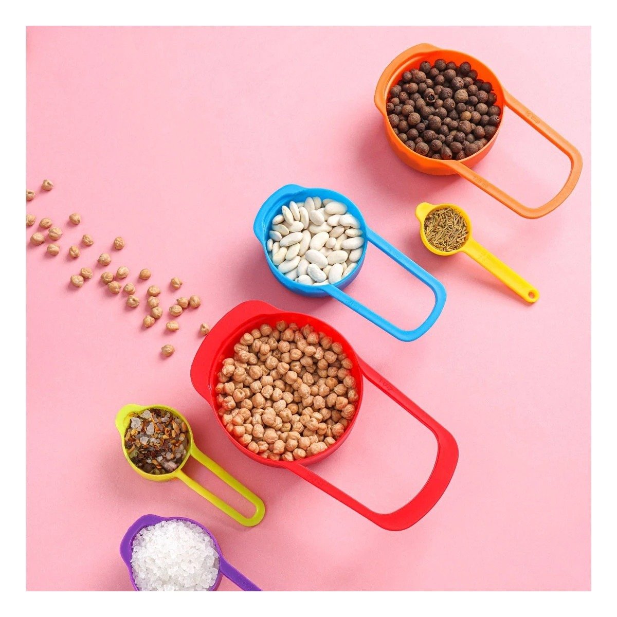 PACK2 RECIPIENTE DE 6 TAZAS Y CUCHARAS MEDIDORAS MULTICOLOR FACIL USO Y LIMPIEZA - 2