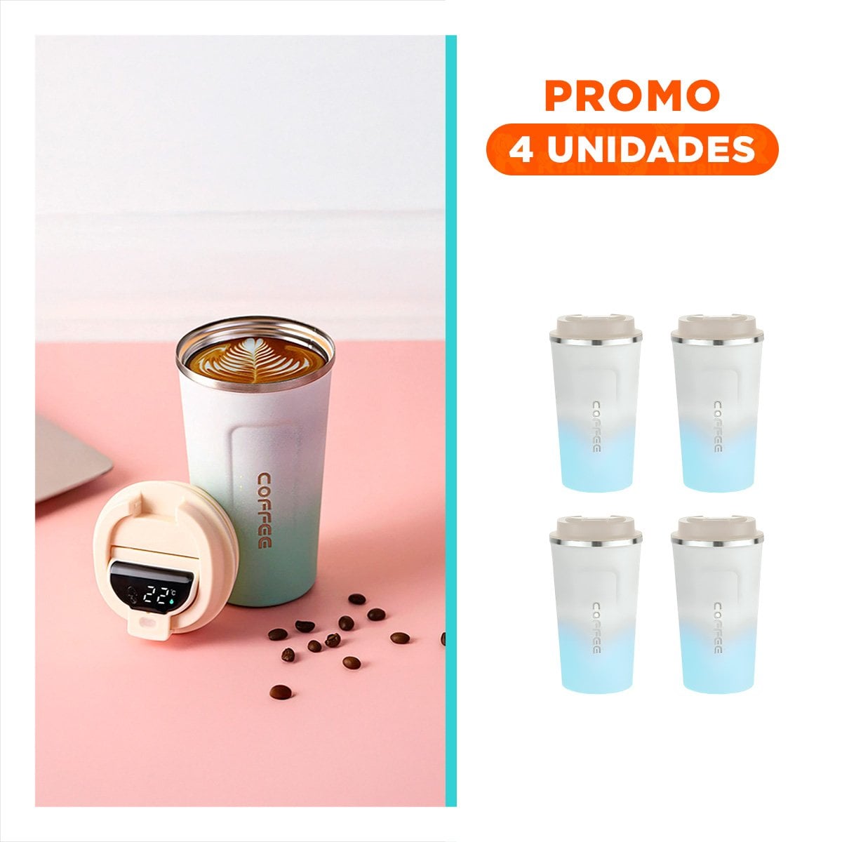PACK4 RECIPIENTE DIGITAL 510ML ROSADO CON BLANCO PERFECTO PARA USO DIARIO - 1