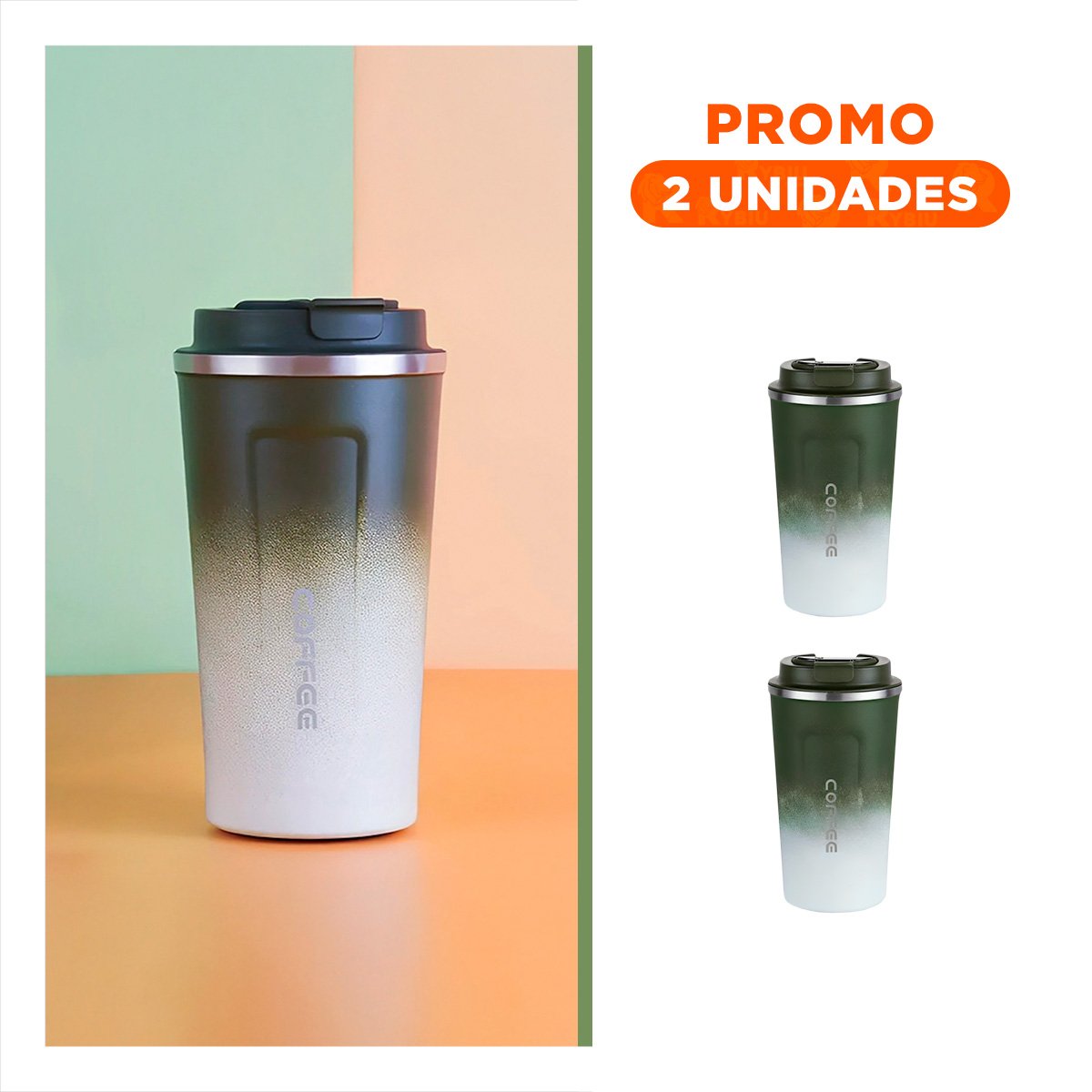 PACK2 CÁLIZ DIGITAL 510ML VERDE CON BLANCO PERFECTO PARA USO DIARIO Y VIAJES Y+REGALO STICKER - 1