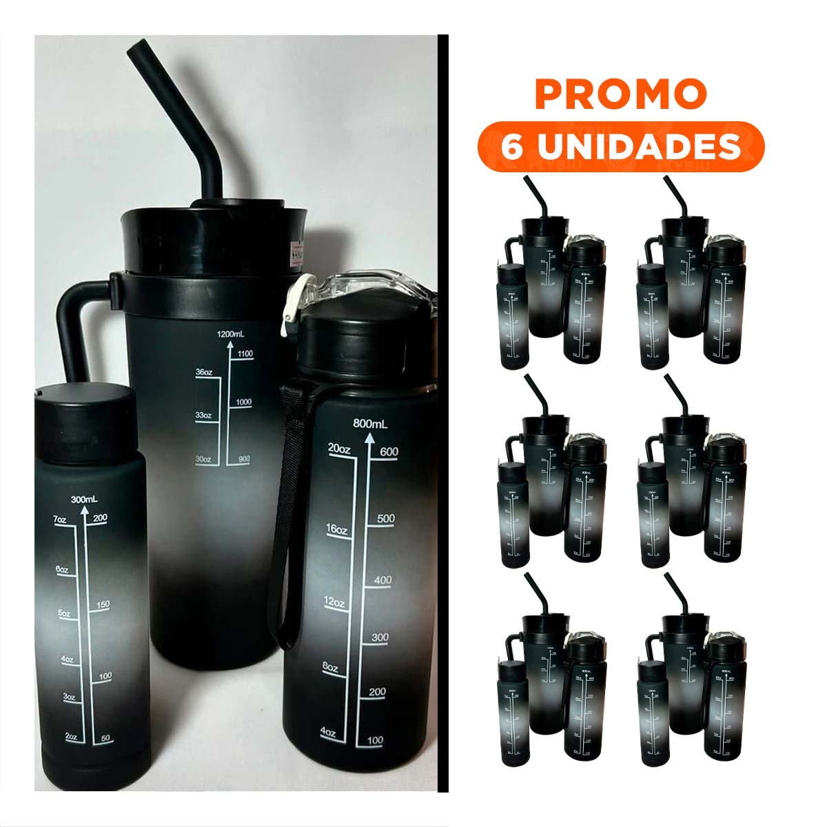 PACK6 BOTELLA TRIO TRICOLOR NEGRO BLANCO ANTIADHERENTE Y PRACTICA COCINA Y+REGALO STICKER - 1