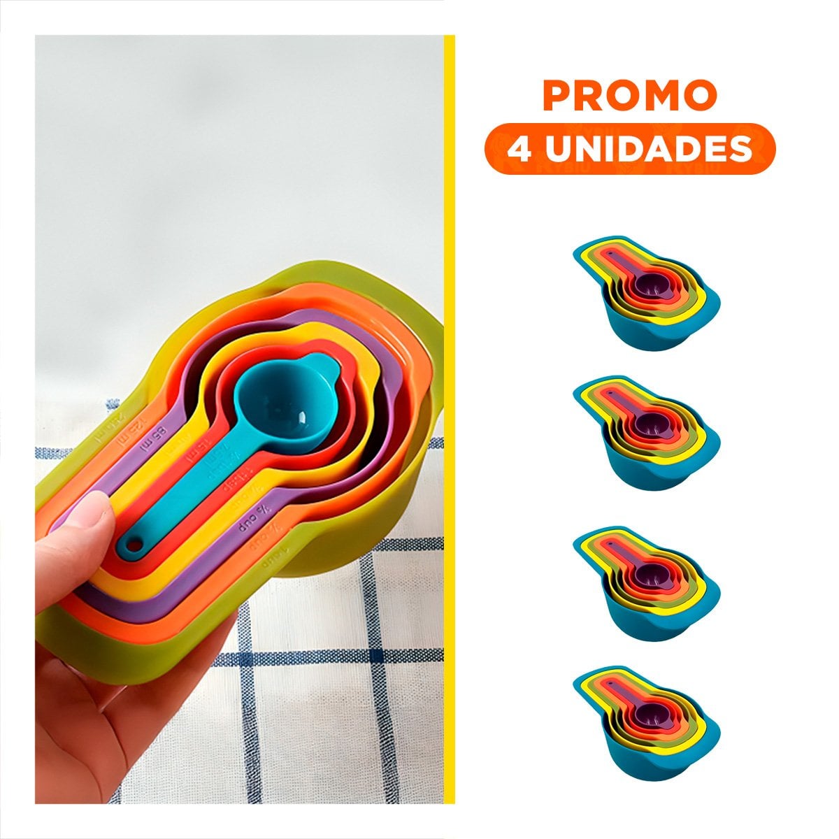PACK4 RECIPIENTE DE 6 TAZAS Y CUCHARAS MEDIDORAS MULTICOLOR CON DISENO PRACTICO - 1