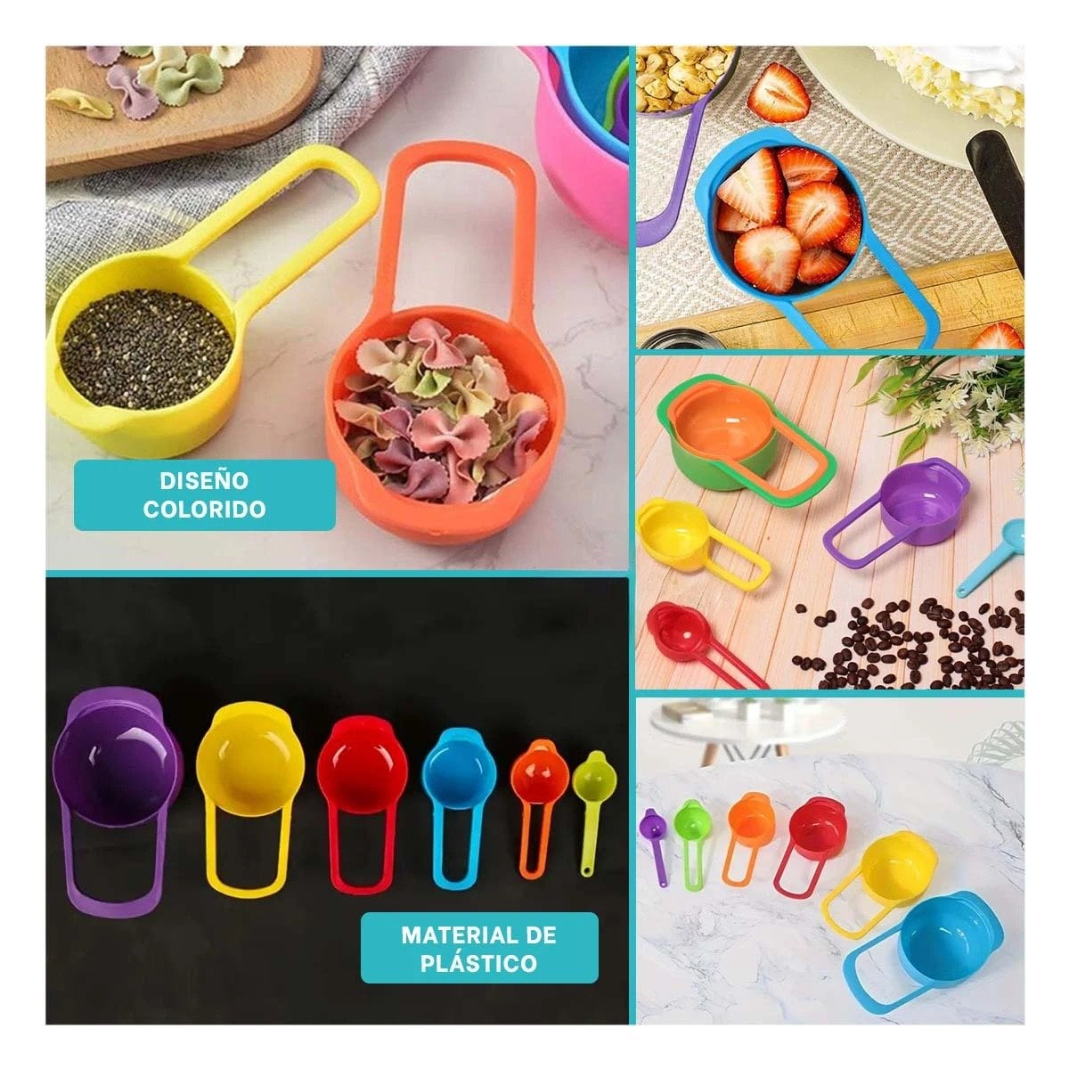 PACK2 RECIPIENTE DE 6 TAZAS Y CUCHARAS MEDIDORAS MULTICOLOR CAPACIDAD COCINA Y+PAPEL REGALO - 3