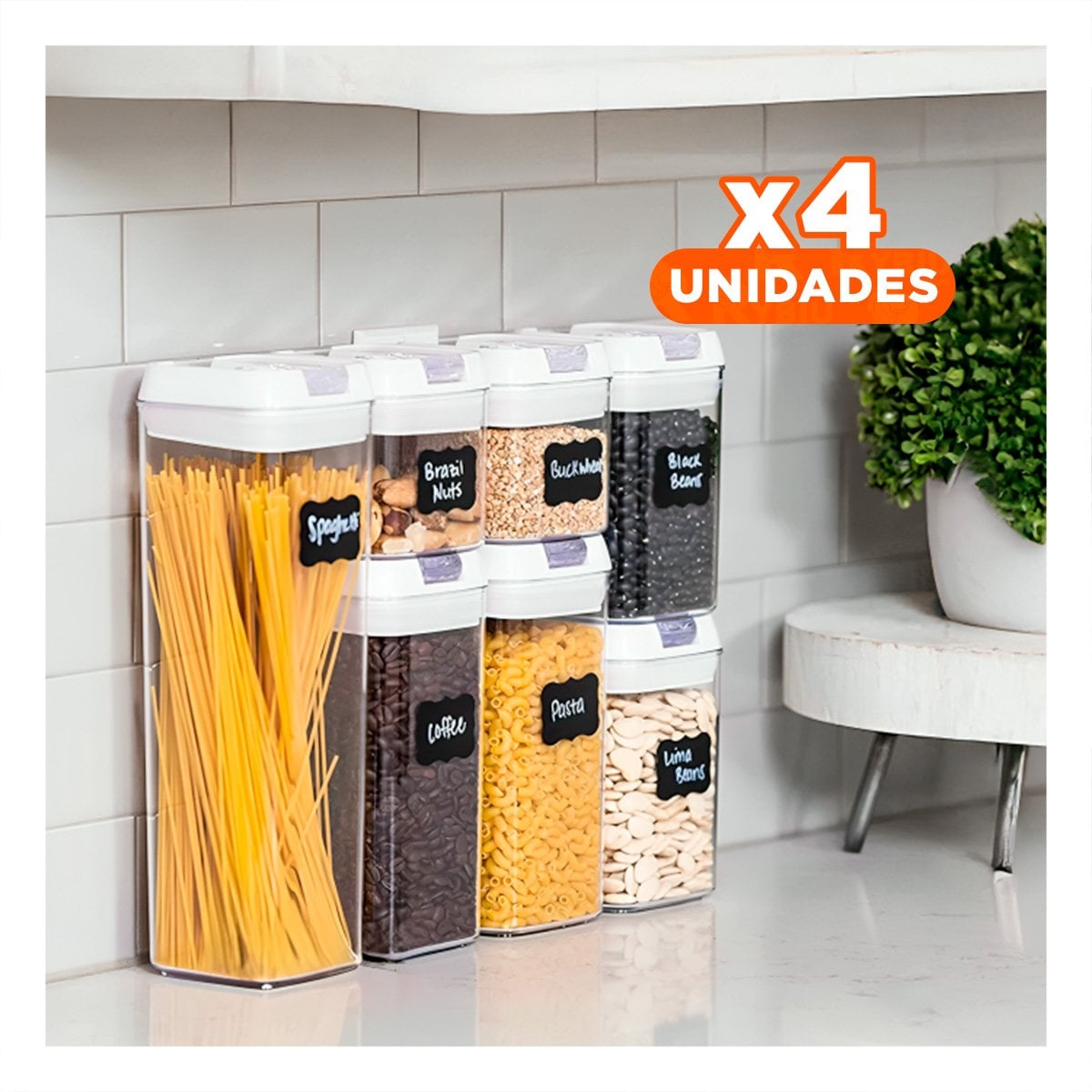 PACK4 RECIPIENTE ACRÍLICO CONTENEDORES 7 PIEZAS TRANSPARENTE IDEAL PARA COMIDA Y+PAPEL REGALO - 1