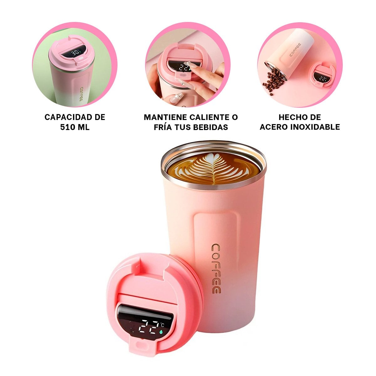 VASO DIGITAL 510ML ROSADO CON BLANCO DISEÑO MODERNO IDEAL PARA OFICINA Y+PAPEL REGALO - 5