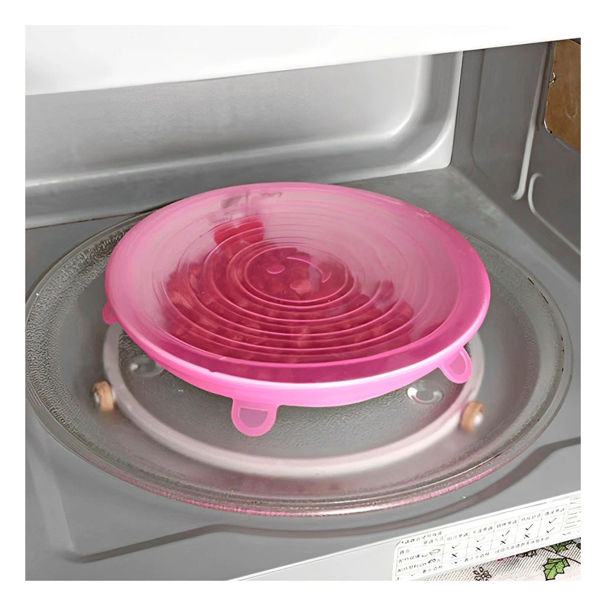 KIT 6 TAPAS SILICONA EXTENSIBLES REUTILIZABLES ROSADO FACIL USO DIARIO - 3