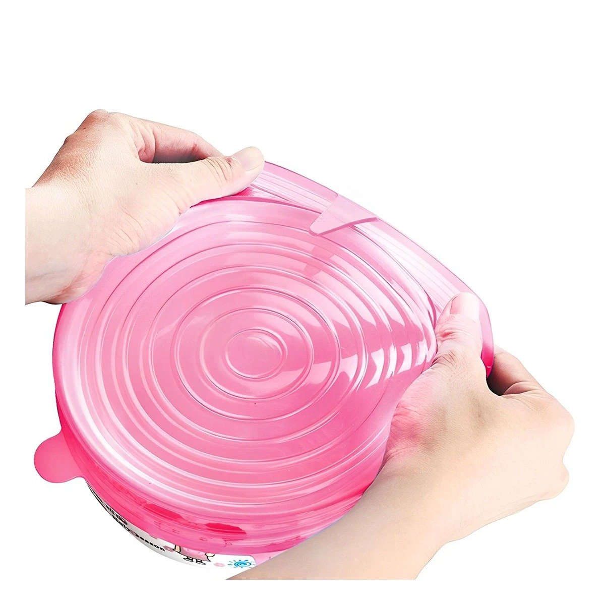 KIT 6 TAPAS SILICONA EXTENSIBLES REUTILIZABLES ROSADO SEGURO Y PRACTICO Y+PAPEL REGALO - 5