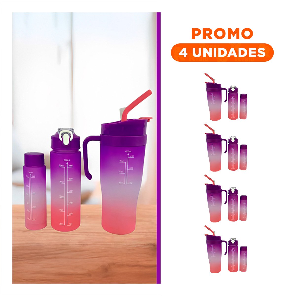PACK4 SET TRIO TRICOLOR MORADO BLANCO ROSADO CON STICKER 2D PRACTICO ANTIADHERENTE - 1