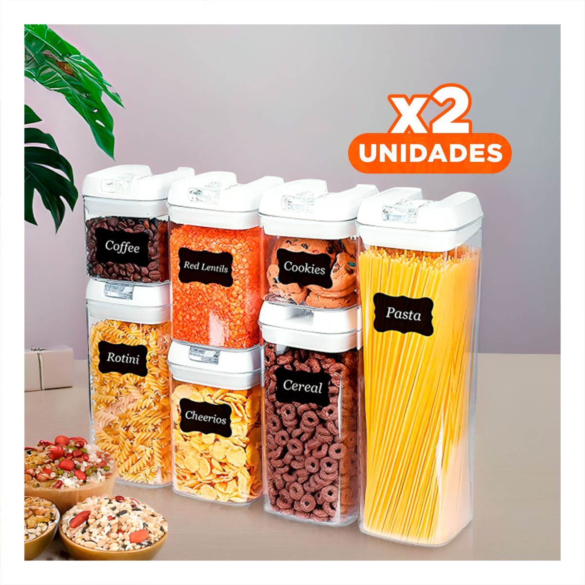 PACK2 RECIPIENTE ACRÍLICO CONTENEDORES 7 PIEZAS TRANSPARENTE IDEAL PARA COCINA - 1