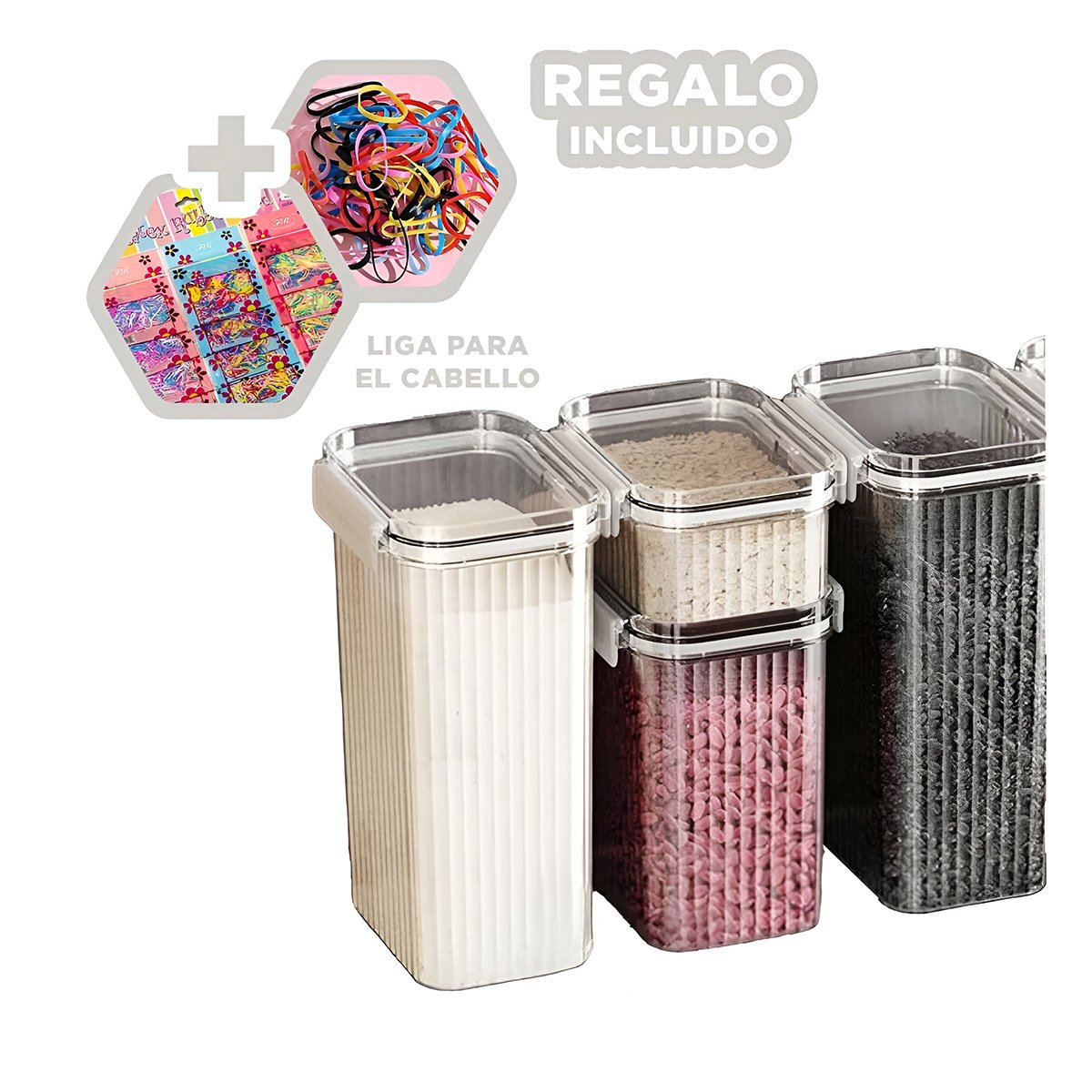 CONTENEDORES ALIMENTOS ACRILICO SET 5 TRANSPARENTE COMPACTO CON TAPA SEGURO Y+LIGAS REGALO - 2