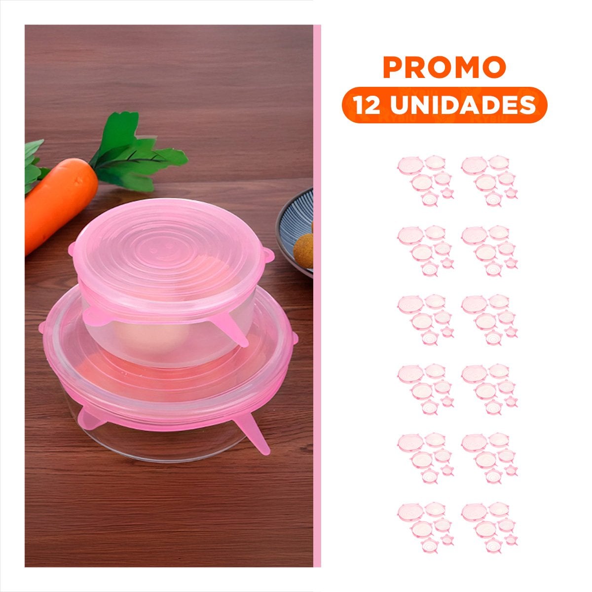 PACK12 ACCESORIO 6 TAPAS SILICONA EXTENSIBLES ROSADO COMPACTO Y FACIL - 1