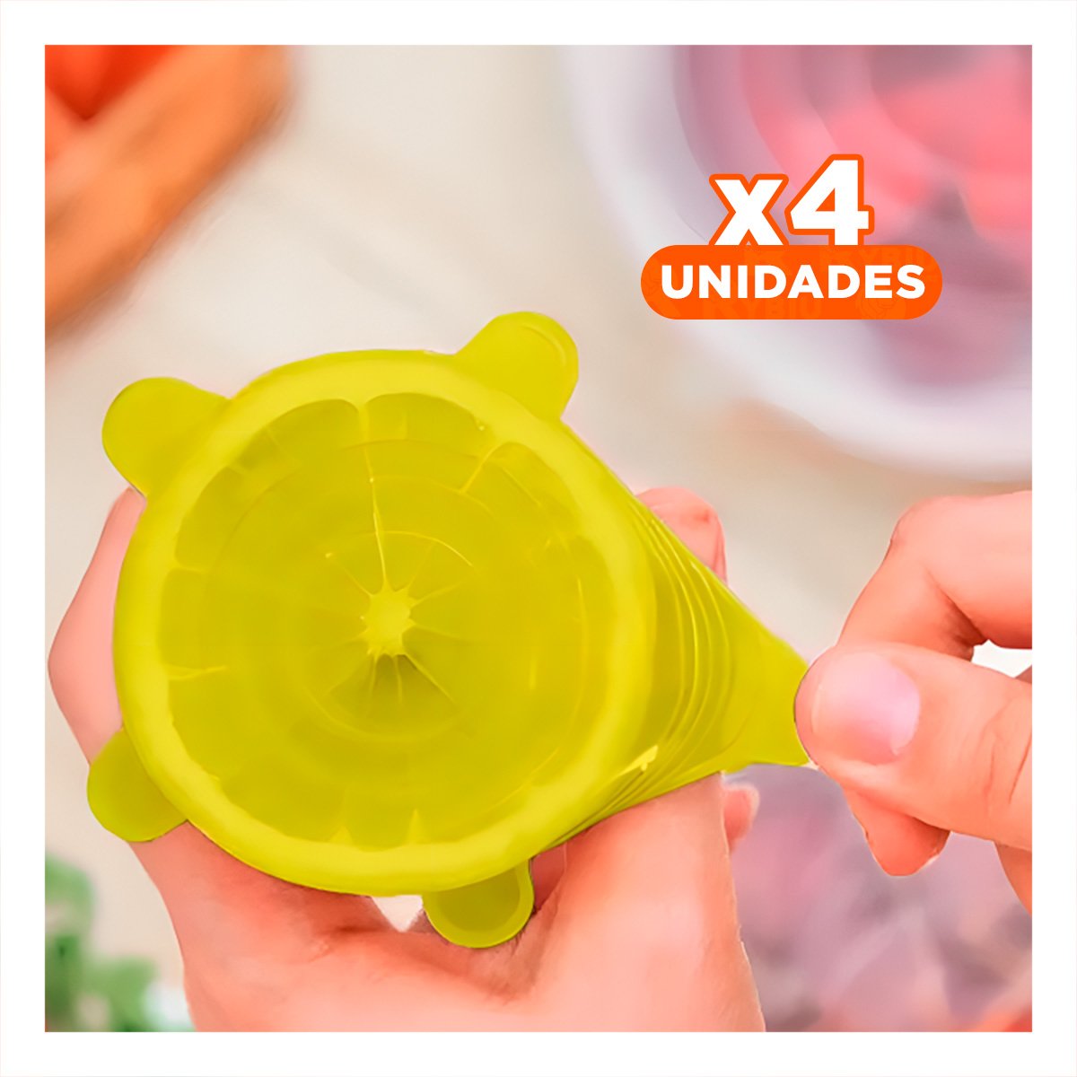 PACK4 SET 6 TAPAS SILICONA EXTENSIBLES AMARILLO FACIL USO COCINA Y+REGALO STICKER - 1