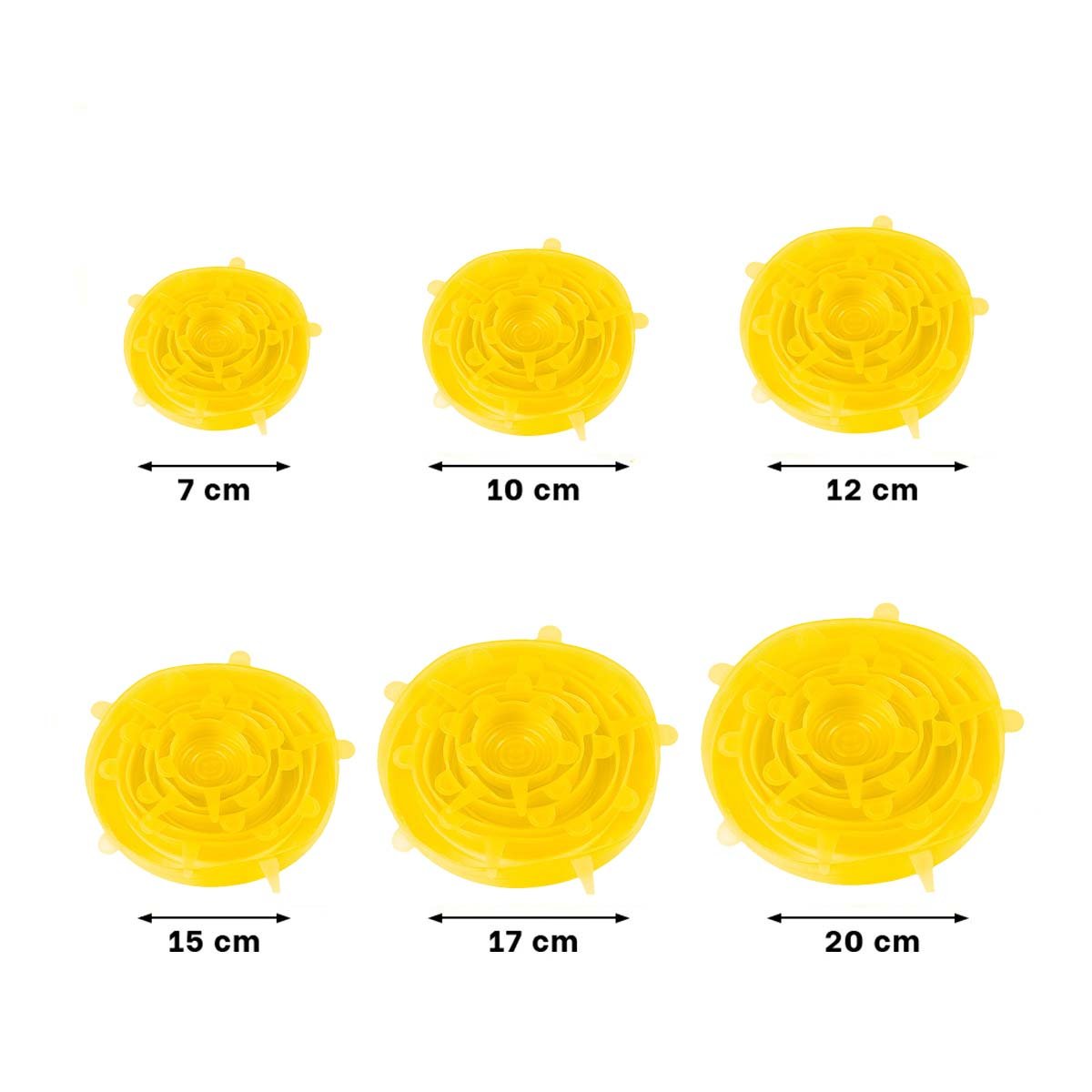 PACK4 SET 6 TAPAS SILICONA EXTENSIBLES AMARILLO FACIL USO COCINA Y+REGALO STICKER - 4