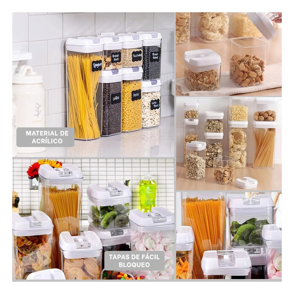 JUEGO ACRÍLICO CONTENEDORES 7 PIEZAS TRANSPARENTE PORTÁTIL PARA COCINA Y+LIGAS REGALO - 1