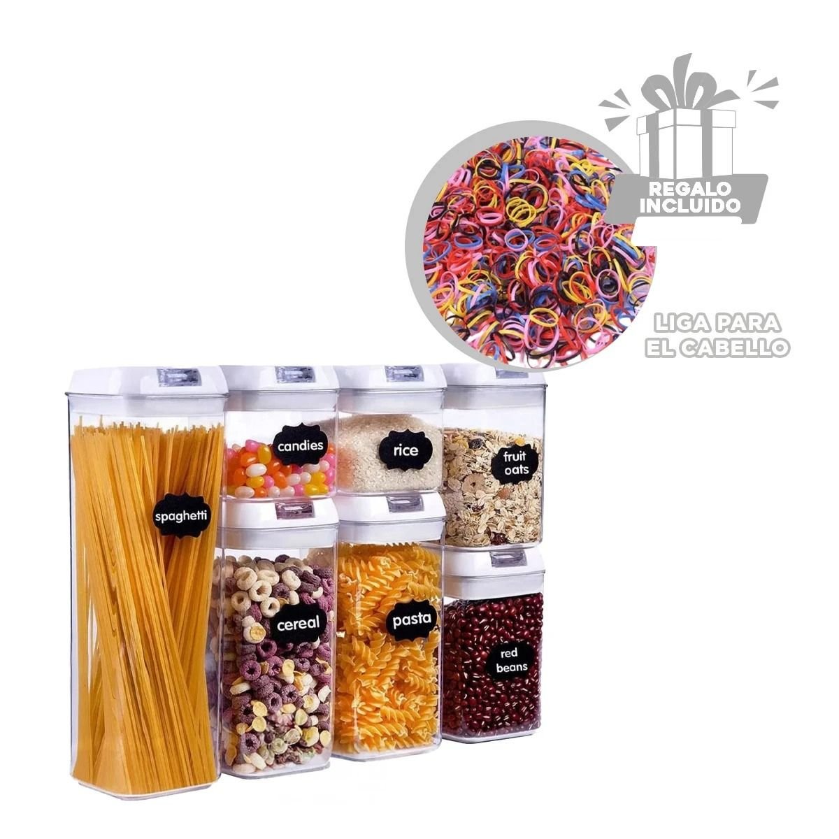 JUEGO ACRÍLICO CONTENEDORES 7 PIEZAS TRANSPARENTE PORTÁTIL PARA COCINA Y+LIGAS REGALO - 2