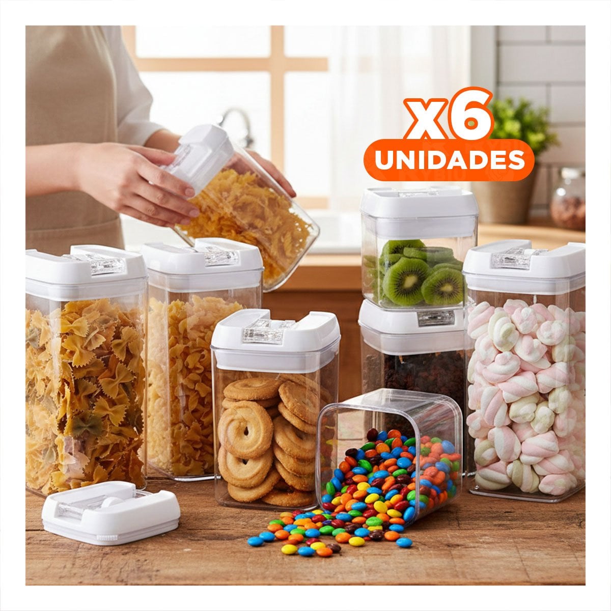 PACK6 CONTENEDOR ACRÍLICO 7 PIEZAS TRANSPARENTE MANTIENE ALIMENTOS - 1