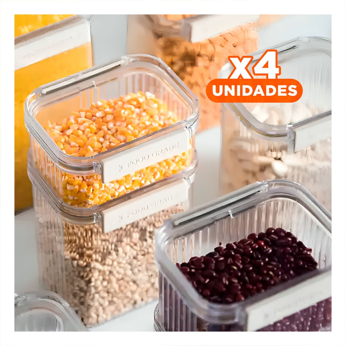 PACK4 KIT ALIMENTOS ACRILICO SET 5 TRANSPARENTE FACIL USO Y LIMPIEZA DIARIA Y+REGALO STICKER - 1
