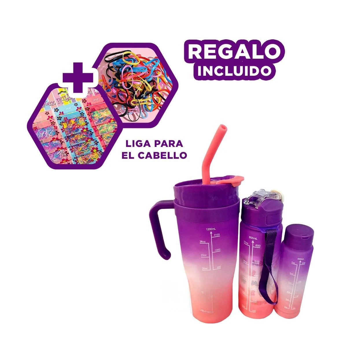 TOMATODO TRIO TRICOLOR MORADO BLANCO ROSADO CON STICKER 2D SEGURO PRACTICO Y+LIGAS REGALO - 2