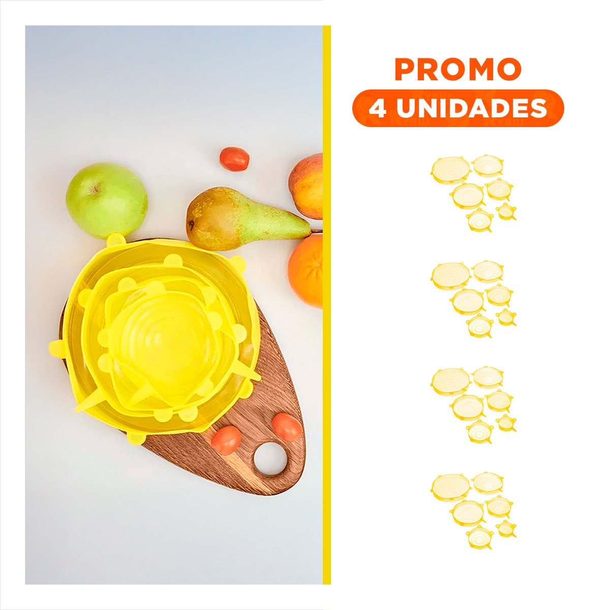 PACK4 KIT 6 TAPAS SILICONA EXTENSIBLES AMARILLO FACIL LIMPIAR - 1