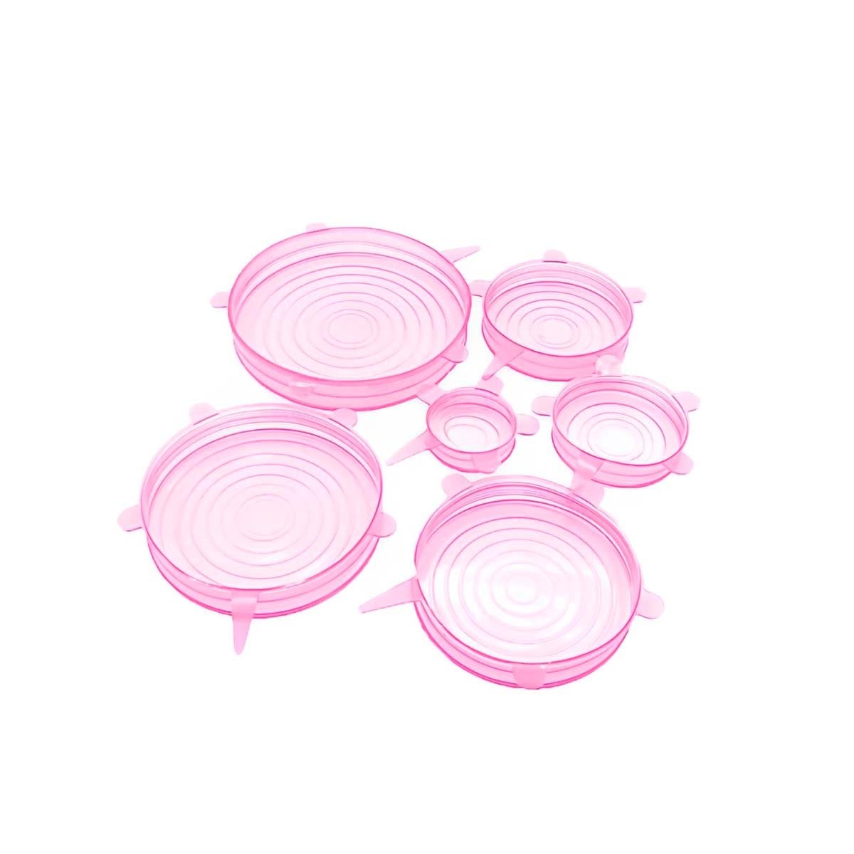 PACK6 ACCESORIO 6 TAPAS SILICONA EXTENSIBLES ROSADO FACIL TRANSPORTAR Y+REGALO STICKER - 2