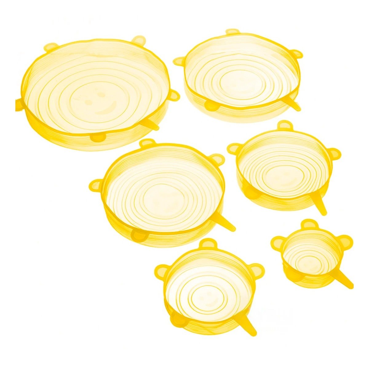 PACK2 KIT 6 TAPAS SILICONA EXTENSIBLES AMARILLO CON DISENO FACIL Y+REGALO STICKER - 2