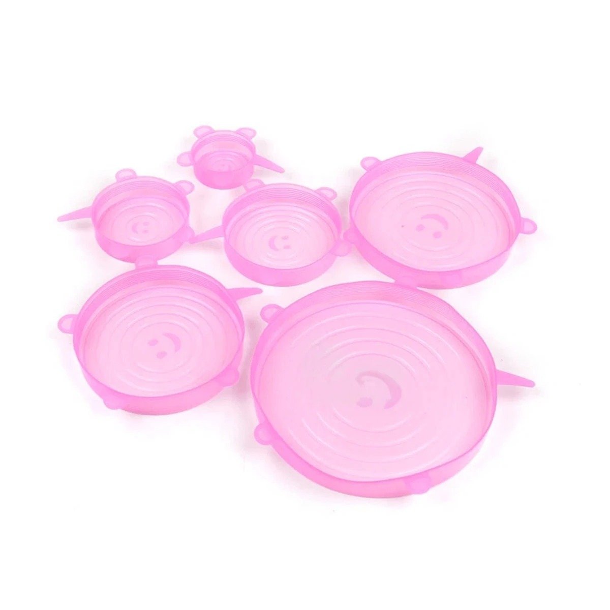 KIT 6 TAPAS SILICONA EXTENSIBLES REUTILIZABLES ROSADO FACIL LIMPIAR RAPIDO Y+LIGAS REGALO - 5