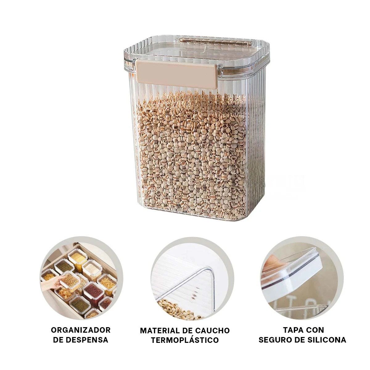 CONTENEDORES ALIMENTOS ACRILICO SET 5 TRANSPARENTE SEGURO Y PRACTICO COCINA Y+PAPEL REGALO - 5