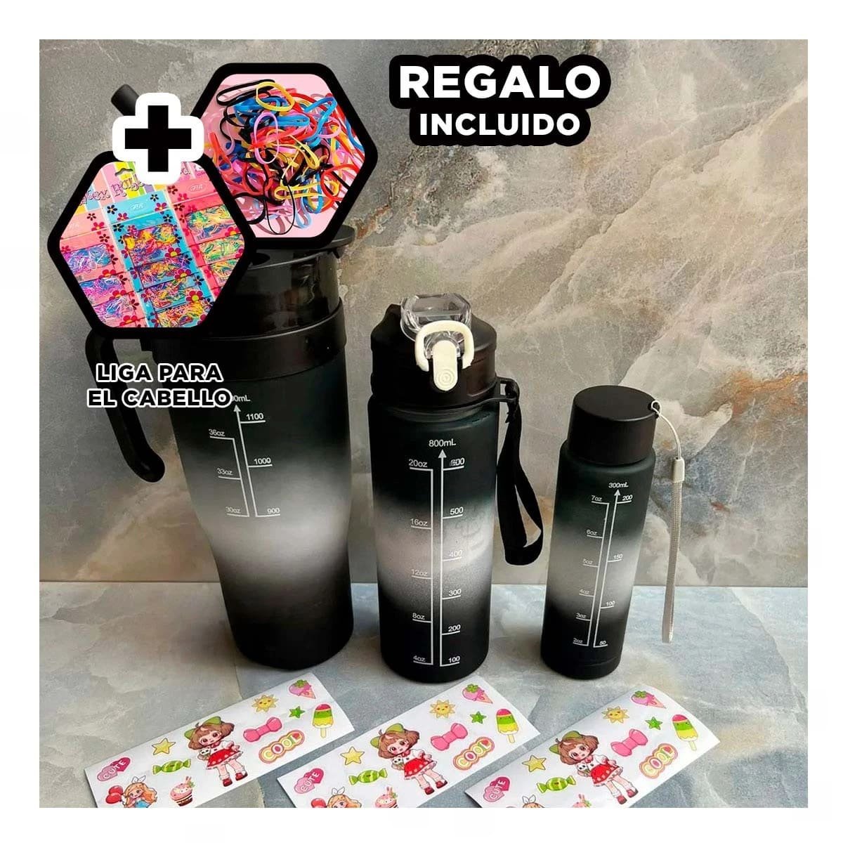 BOTELLA ELECTRONICA TRIO TRICOLOR NEGRO BLANCO FACIL USO Y PRACTICA Y+LIGAS REGALO - 2