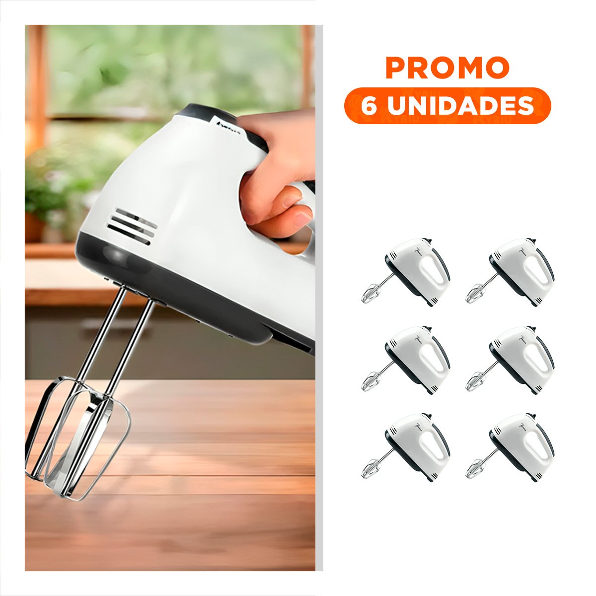 PACK6 UTENSILIO MANO ELECTRICA 7 VELOCIDADES BLANCO FACIL LIMPIAR RAPIDO Y+REGALO STICKER - 1