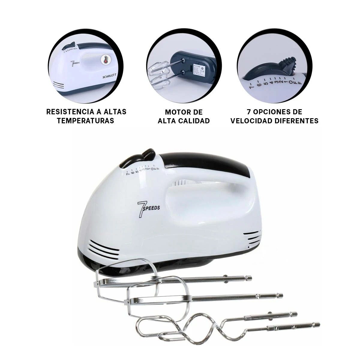 BATIDORA MANO ELECTRICA 7 VELOCIDADES BLANCO PRACTICA Y SEGURA COCINA Y+PAPEL REGALO - 5