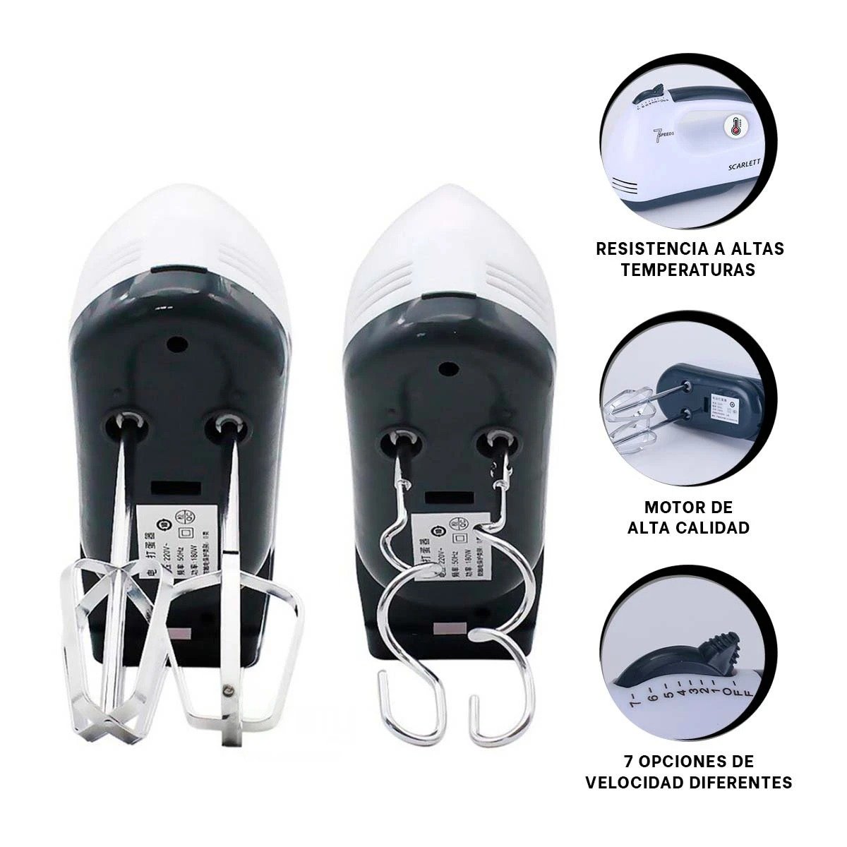 BATIDORA MANO ELECTRICA 7 VELOCIDADES BLANCO COMPACTA Y FACIL DE USAR Y+POST IT - 5