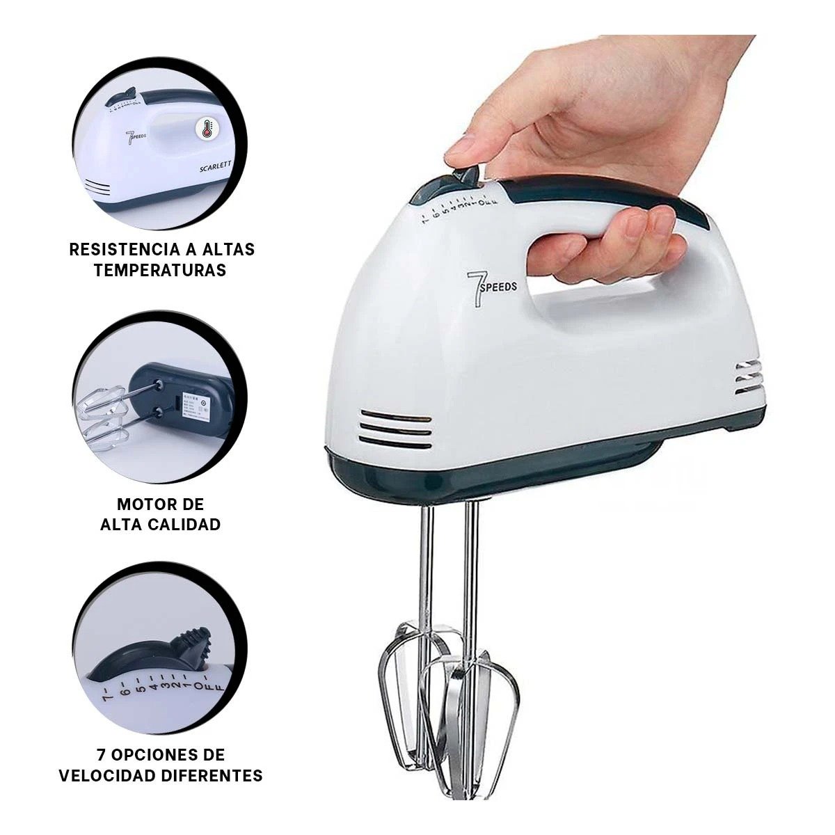 BATIDORA MANO ELECTRICA 7 VELOCIDADES BLANCO FACIL LIMPIAR RAPIDO Y+LIGAS REGALO - 5