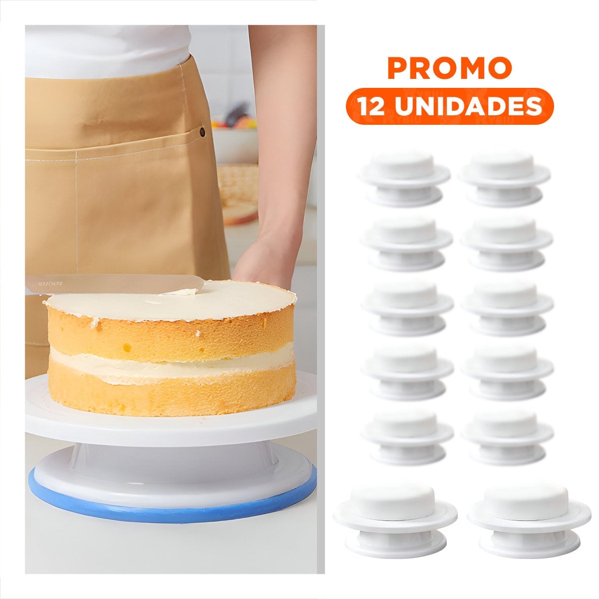 PACK12 MESA DE PASTELERIA BLANCO GIRATORIA PRACTICA PARA DECORAR EN HOGAR - 1