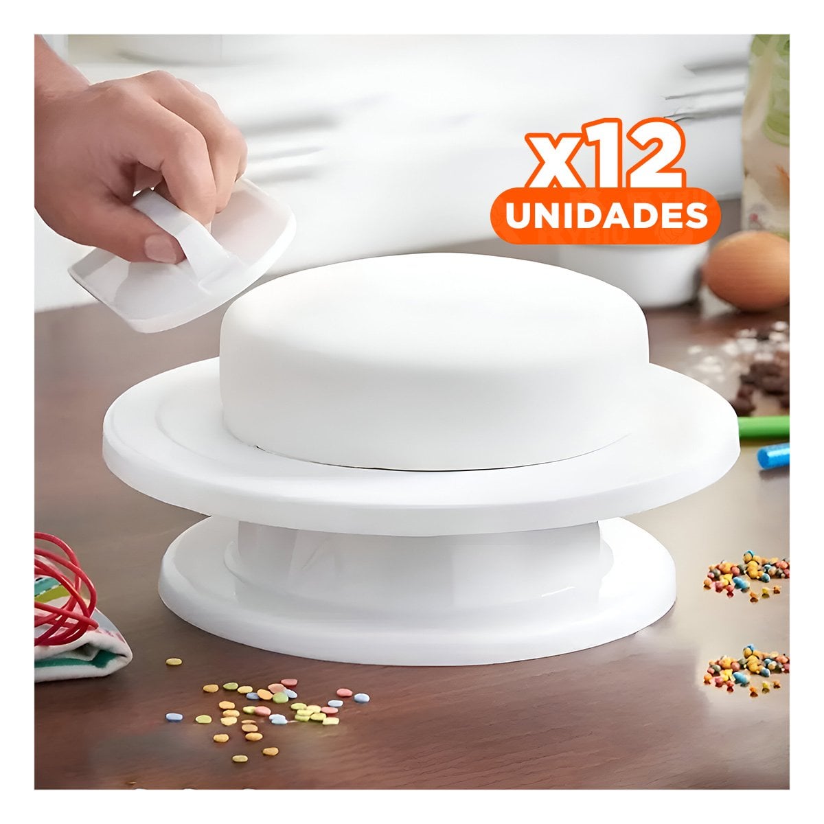 PACK12 PLATO DE PASTELERIA BLANCO GIRATORIA VERSATIL PARA REPOSTERIA Y COCINA Y+PAPEL REGALO - 1