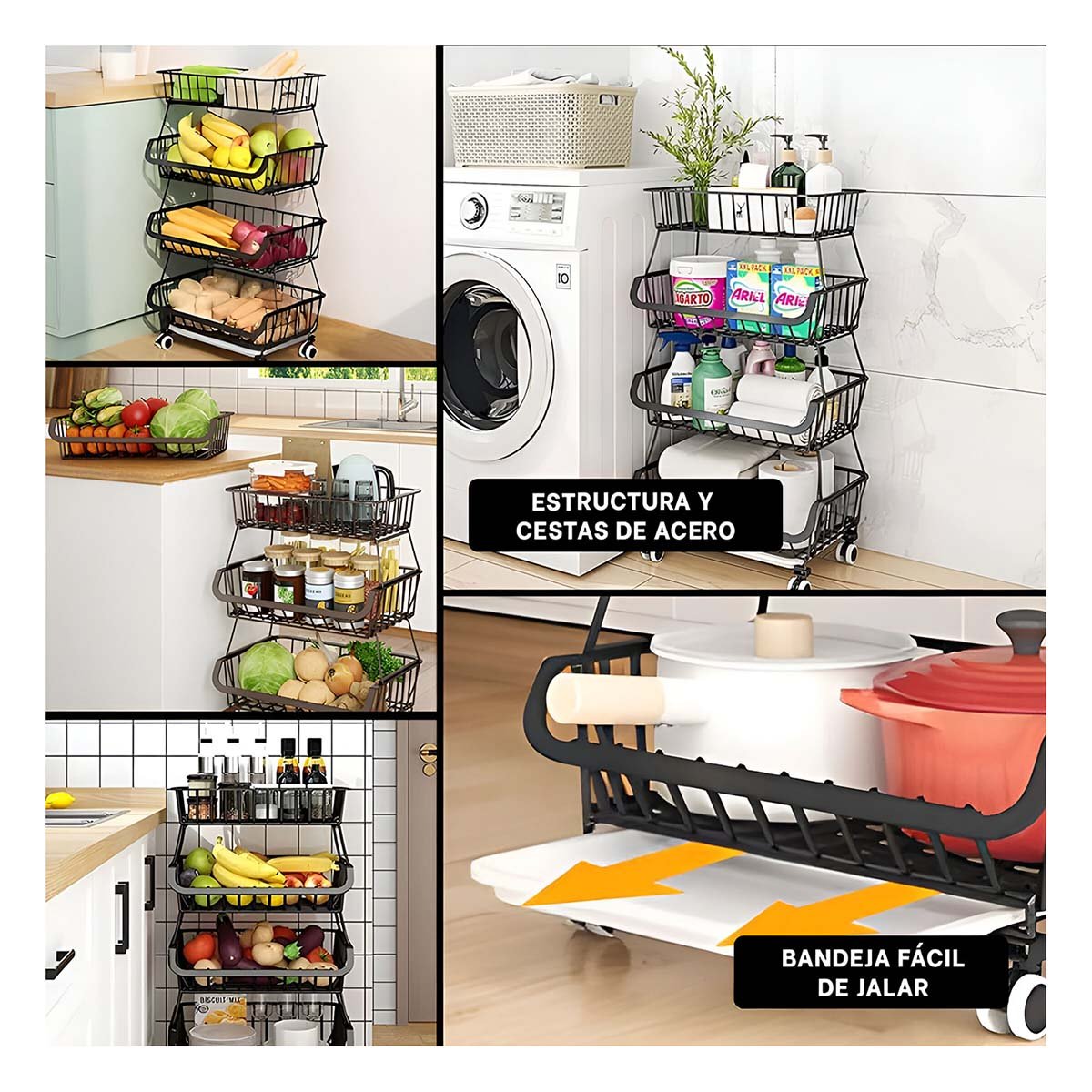 CESTA 4 NIVELES NEGRO PARA BRINDAR COMODIDAD EN SU CASA REAL Y+POST IT - 2
