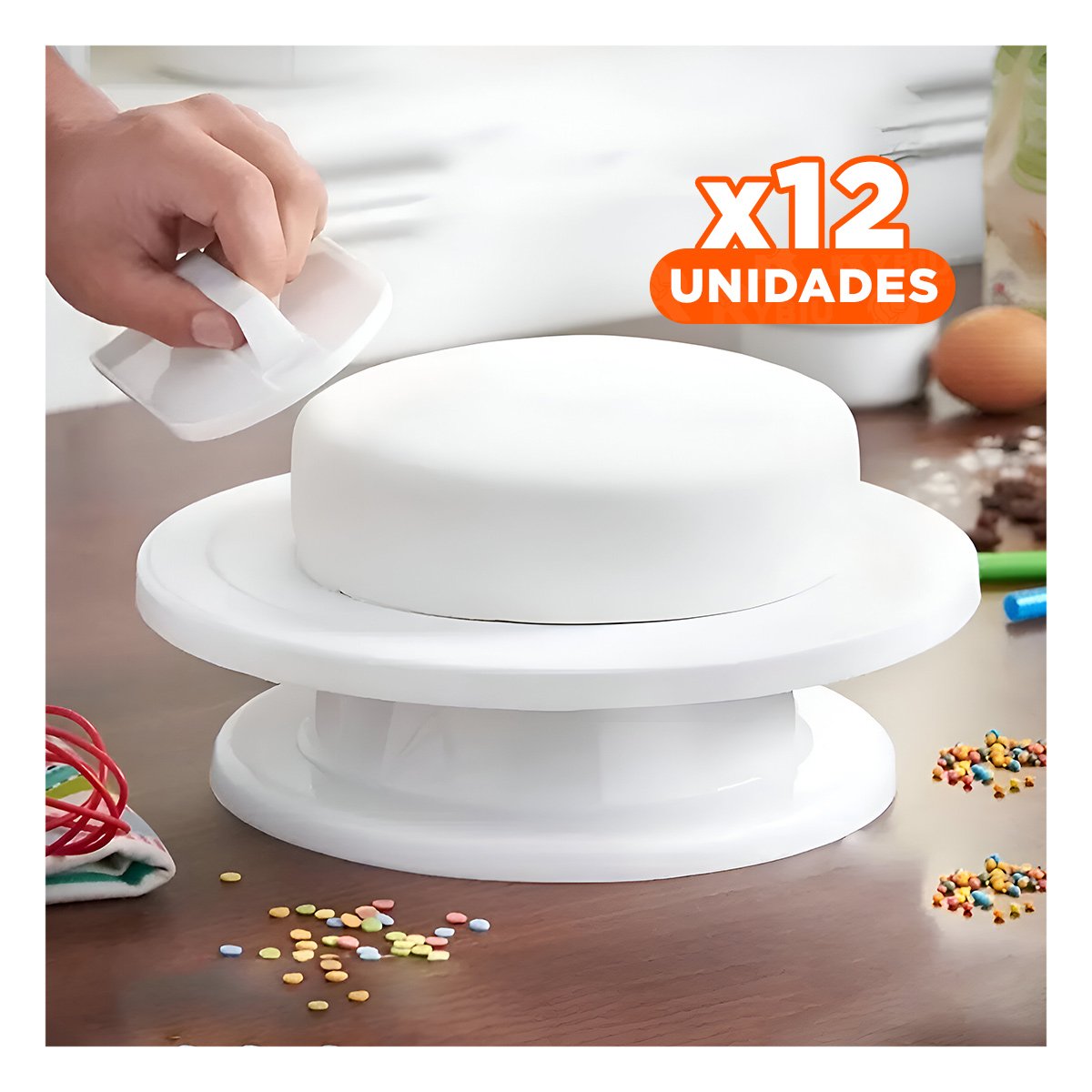 PACK12 DISCO DE PASTELERIA BLANCO GIRATORIA FACIL DE USAR EN DECORACION Y+REGALO STICKER - 1