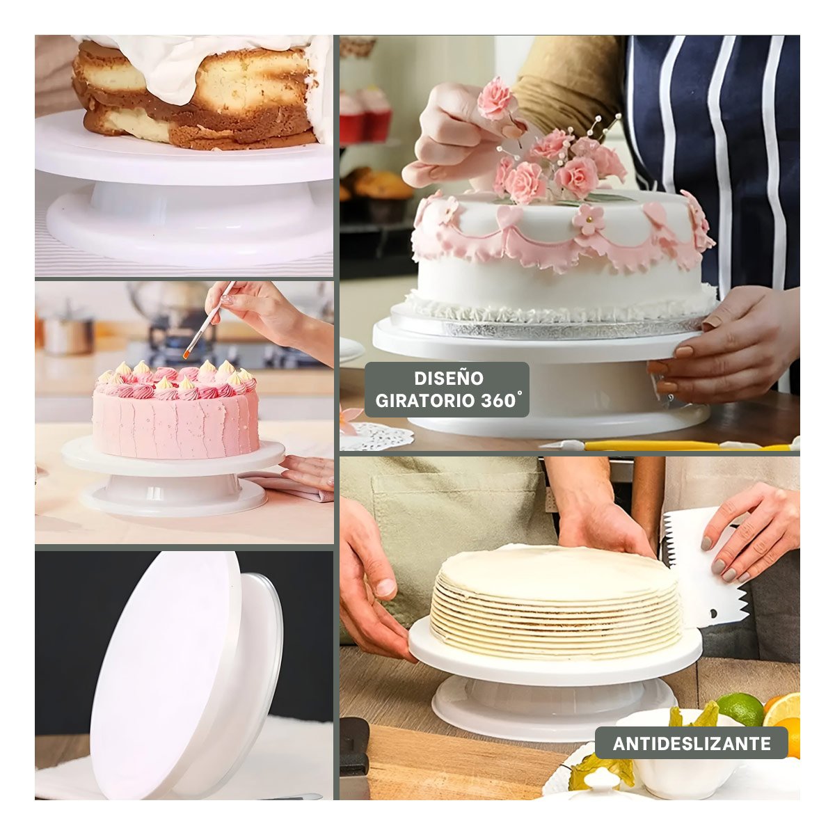 PACK2 BASE PARA PASTELERIA BLANCO GIRATORIA RESISTENTE PARA USO EN CASA Y COCINA Y+PAPEL REGALO - 3