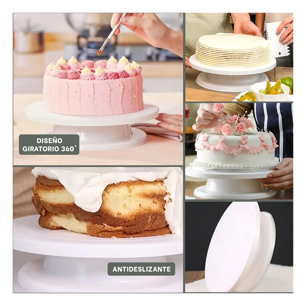 PLATO GIRATORIO PARA PASTELERIA BLANCO FACIL DE USAR EN HOGAR Y REPOSTERIA Y+PAPEL REGALO - 3