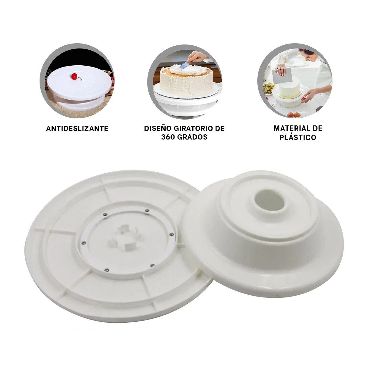 PLATO GIRATORIO PARA PASTELERIA BLANCO FACIL DE USAR EN HOGAR Y REPOSTERIA Y+PAPEL REGALO - 5