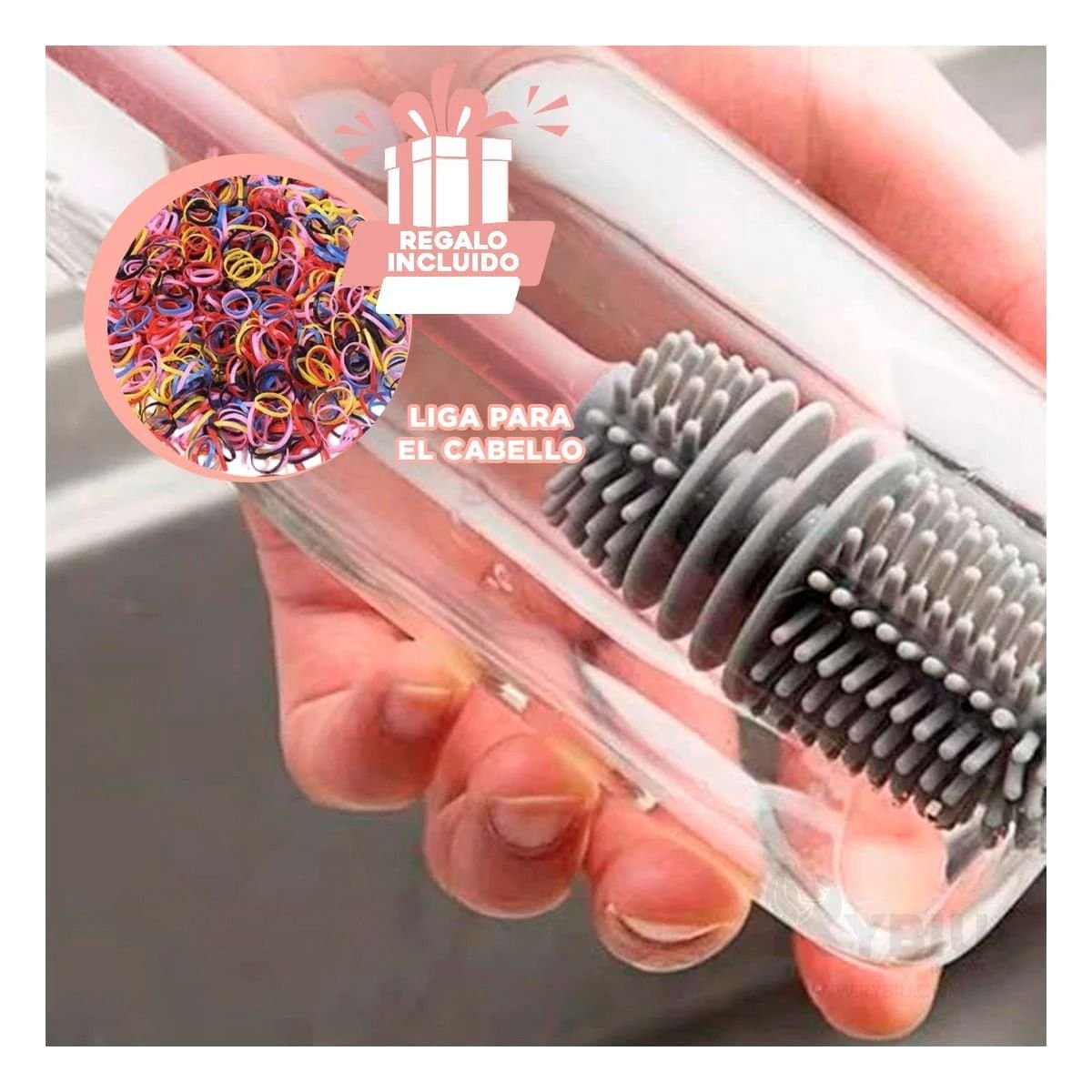 CEPILLO DE SILICONO PARA LIMPIAR BOTELLAS ROSADO PARA LA UTILIDAD DE HIJOS SANOS Y+LIGAS REGALO - 2