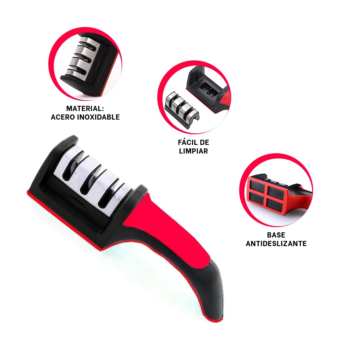 AFILADOR PROFESIONAL 3 TIEMPOS MANGO PLASTICO ROJO NEGRO DURADERO Y+PAPEL REGALO - 5
