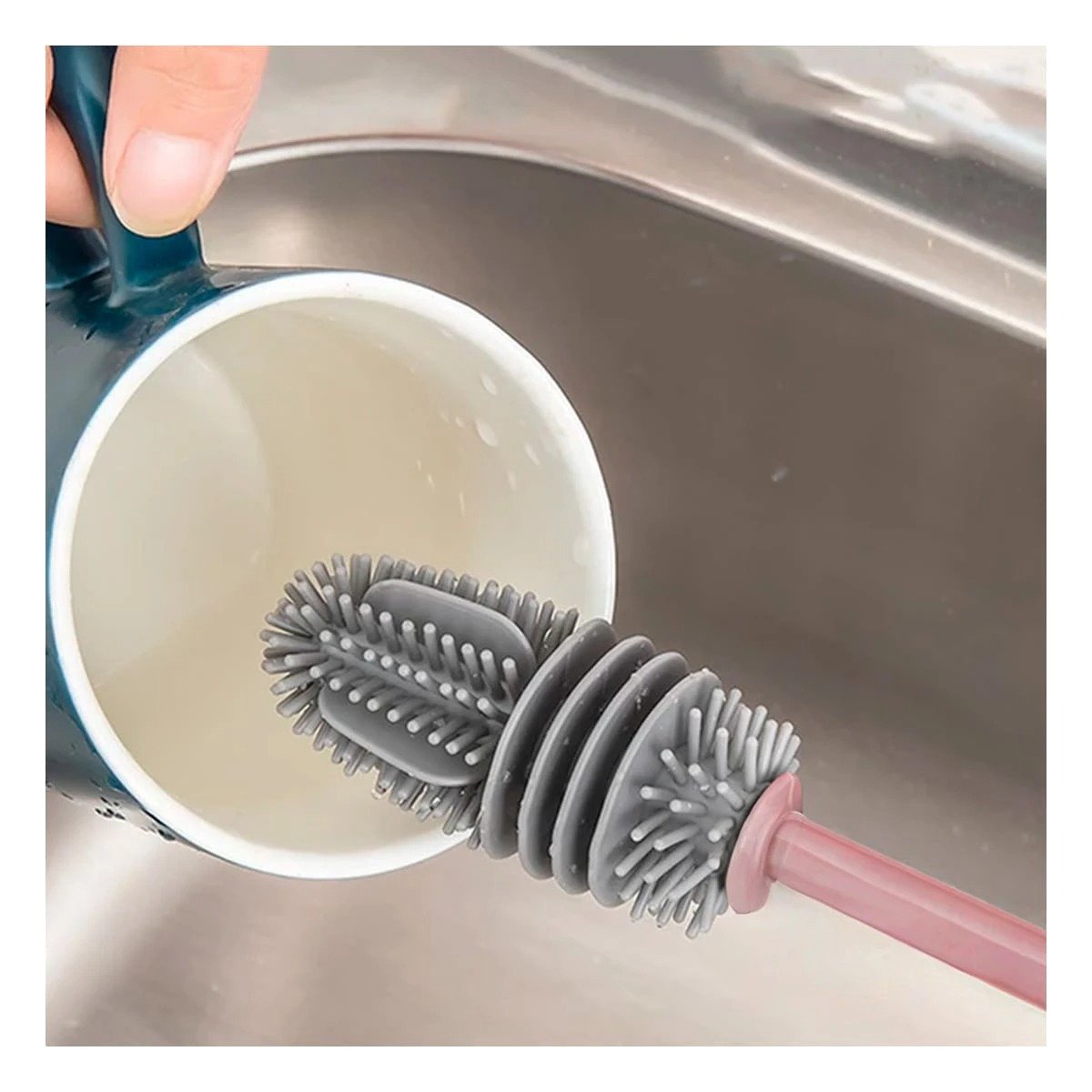 CEPILLO DE SILICONO PARA LIMPIAR BOTELLAS ROSADO PARA BRINDAR COMODIDAD EN CASA Y+POST IT - 3