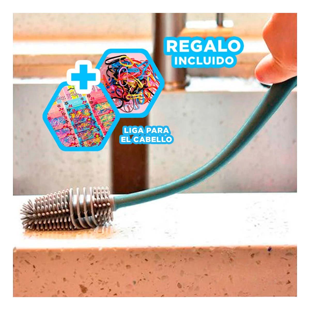 CEPILLO DE SILICONO PARA LIMPIAR BOTELLAS CELESTE PARA LA UTILIDAD DE LOS HIJOS Y+LIGAS REGALO - 2