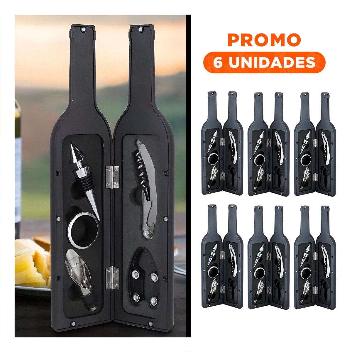 PACK6 ENVASES SACA CORCHOS NEGRO PARA CENA Y HOGAR CON ACABADO ELEGANTE Y+REGALO STICKER - 1