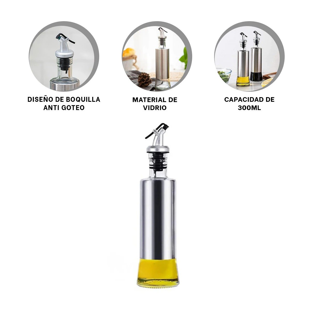 ACEITERO DE VIDRIO TRANSPARENTE PICO DOSIFICADOR 300ML PRACTICO Y RESISTENTE Y+PAPEL REGALO - 5